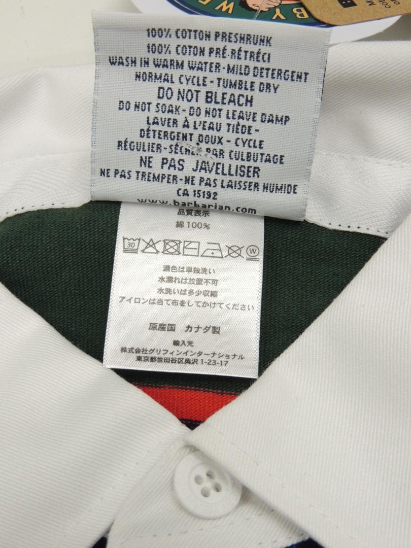 新品 Lサイズ 国内正規 バーバリアン カナダ製 ボーダー 半袖 ラガーシャツ