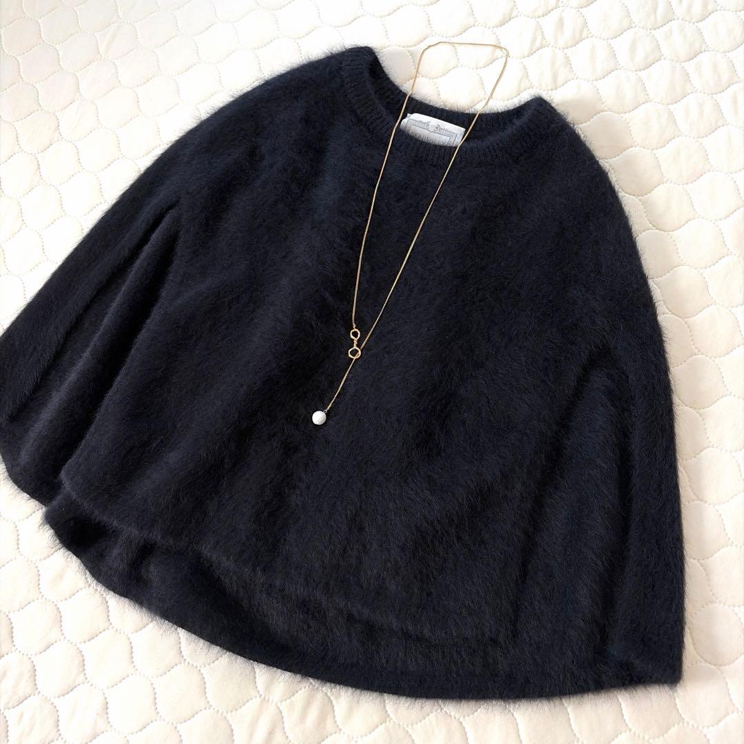 【24SS美品】BEARDSLEY ファーニットポンチョ　ブラック　カシミヤ混