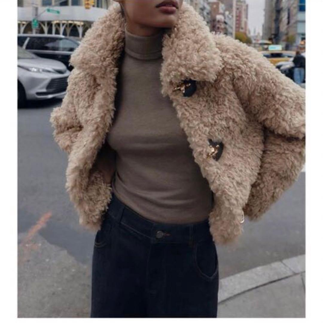 ZARA トグルボタンフェイクファージャケット　L
