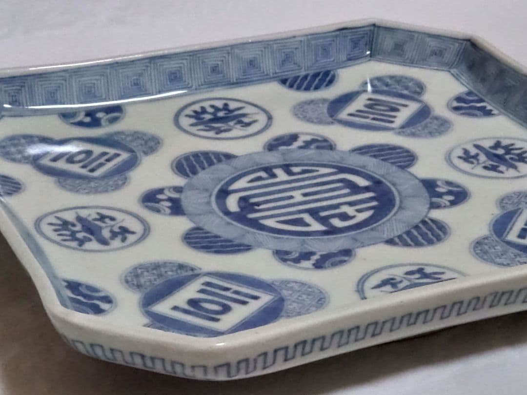 江戸後期　古伊万里染付　丸紋　四角皿