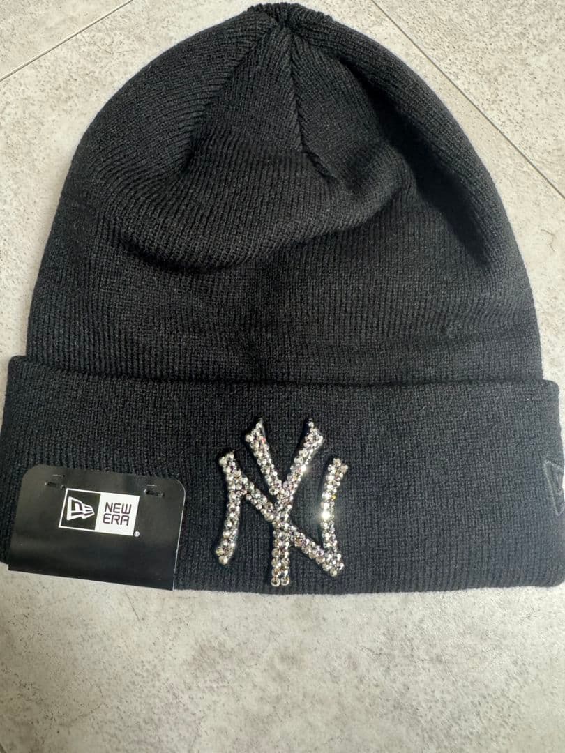 ニューエラ　NEWERA　キャップ　ニット帽　ビーニー　ブラック　キラキラ　デコ