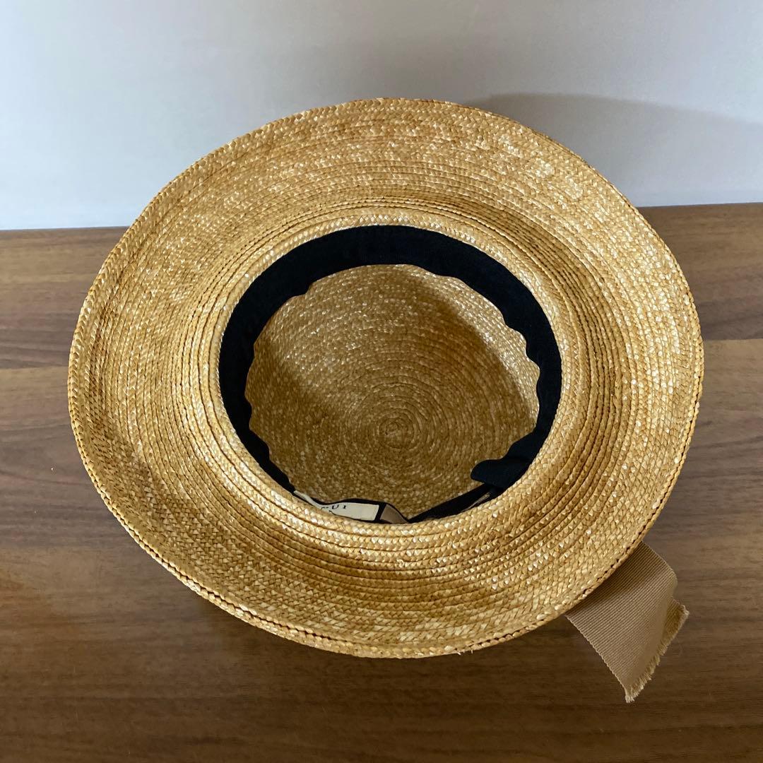 PUI Audrey hat 石田制帽 M ベージュ リボン 麦わら帽子 日本製