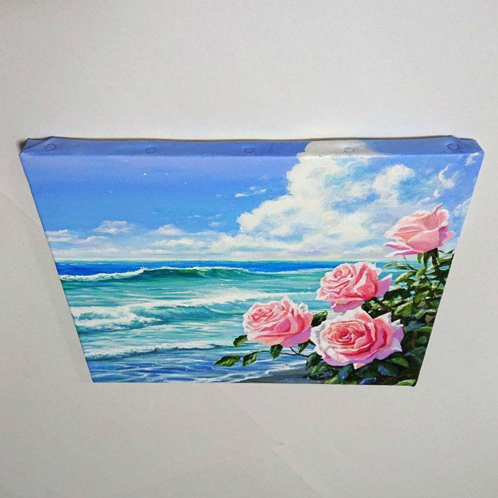 【薔薇が見る海】アクリル画 F3 風景画 絵画