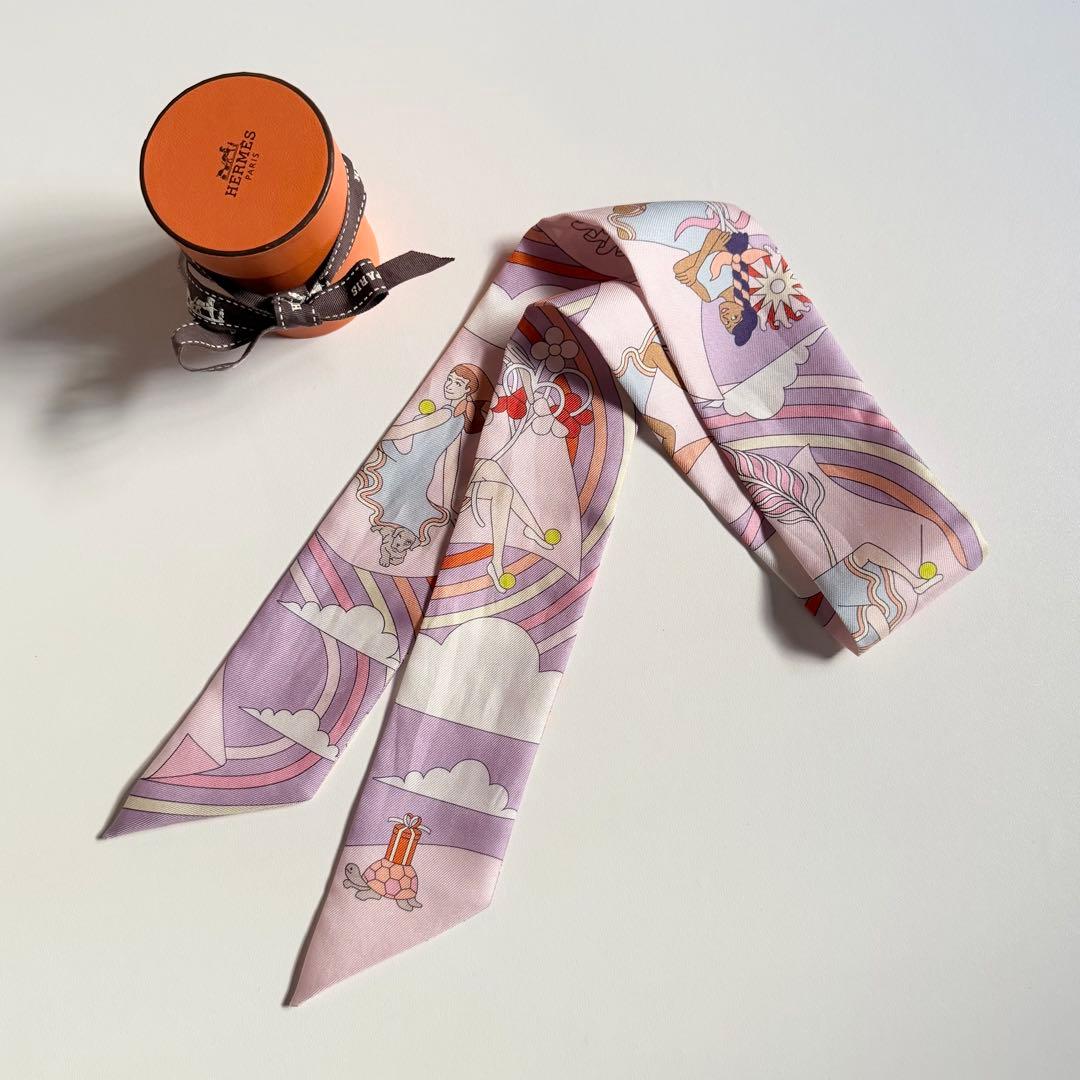 HERMÈS エルメス 空飛ぶカレ ツイリー twilly パープル ピンク