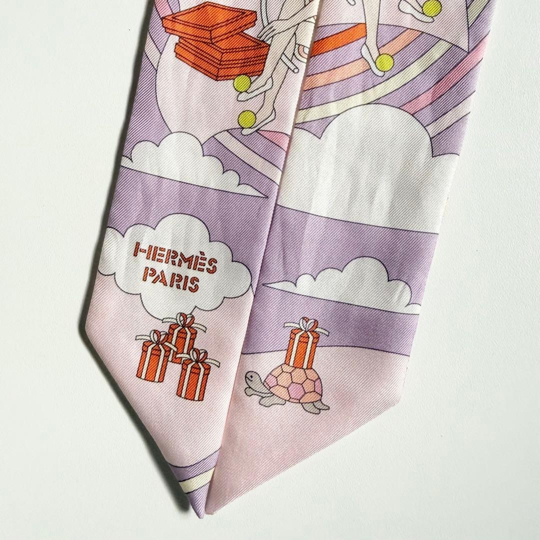 HERMÈS エルメス 空飛ぶカレ ツイリー twilly パープル ピンク