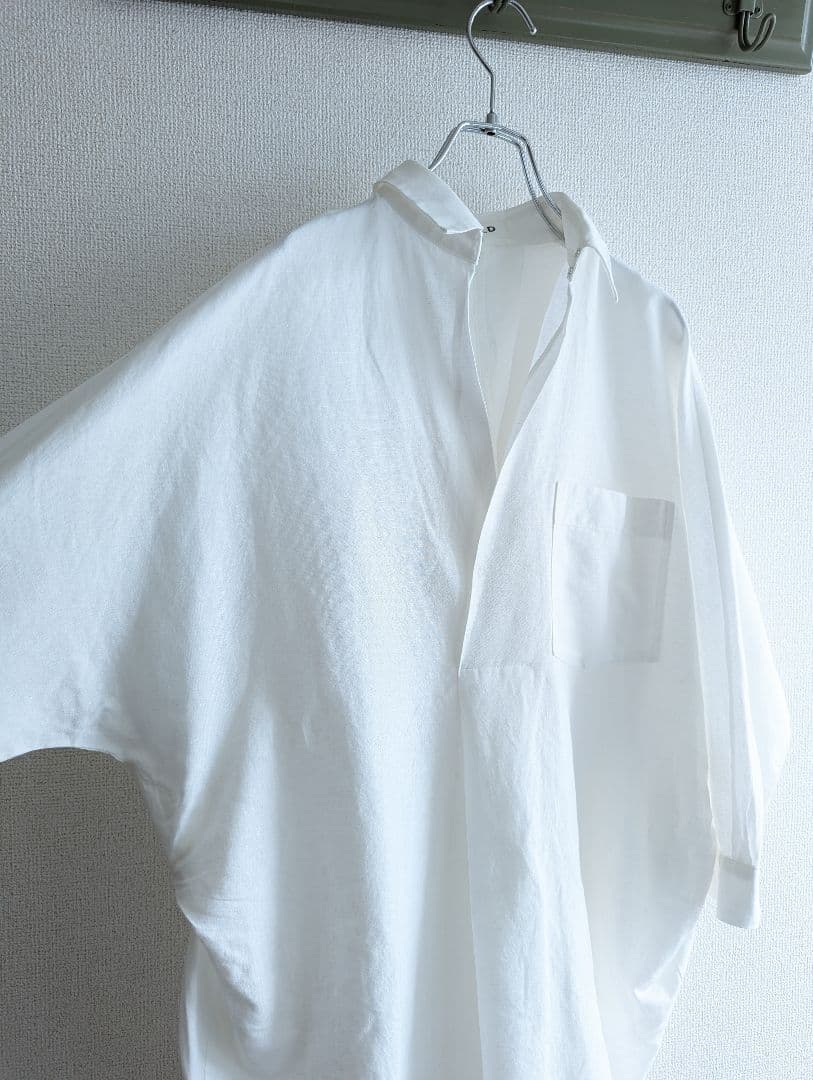 【美品】ENFOLD コクーン　スキッパーシャツ白チュニック　リネン混合