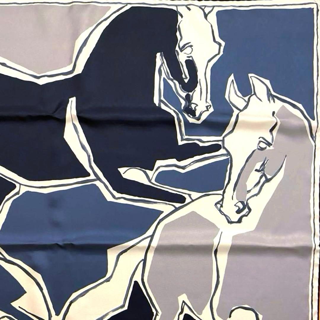 美品 お洒落エルメス シルクスカーフ カレ90 馬のダンス ダブルフェイス 青赤