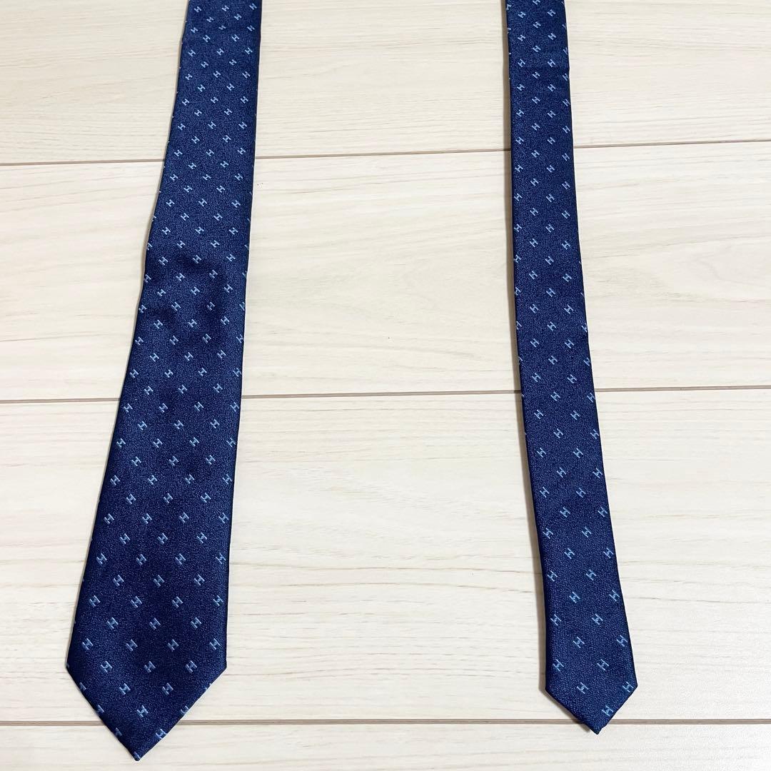 HERMES　エルメス　ネクタイ　ファソネ　総H柄 H織　ブルー　青　ネイビー