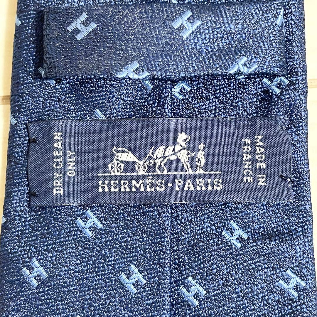 HERMES　エルメス　ネクタイ　ファソネ　総H柄 H織　ブルー　青　ネイビー