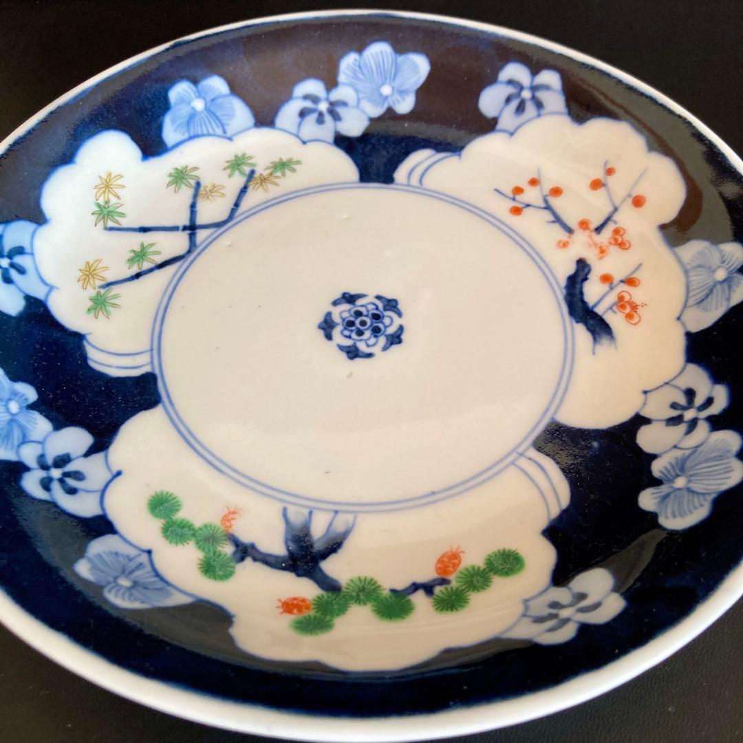 蔵出し 時代物 古伊万里 染付 七寸皿 見込五弁花 成化年製 幕末〜明治 2枚