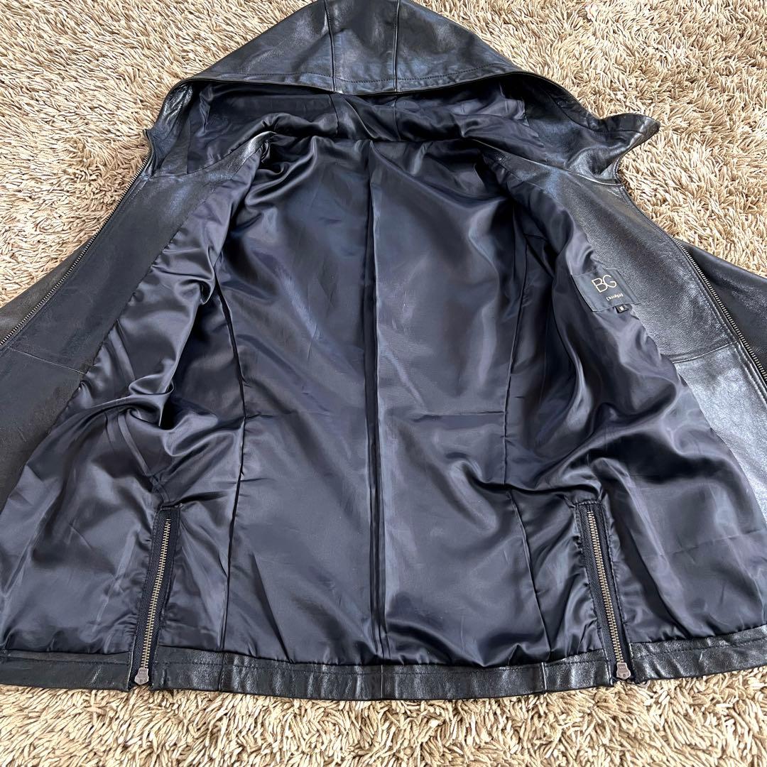 美品　BG ジップアップパーカー　レザージャケット　レザー　ラム　羊　黒　M