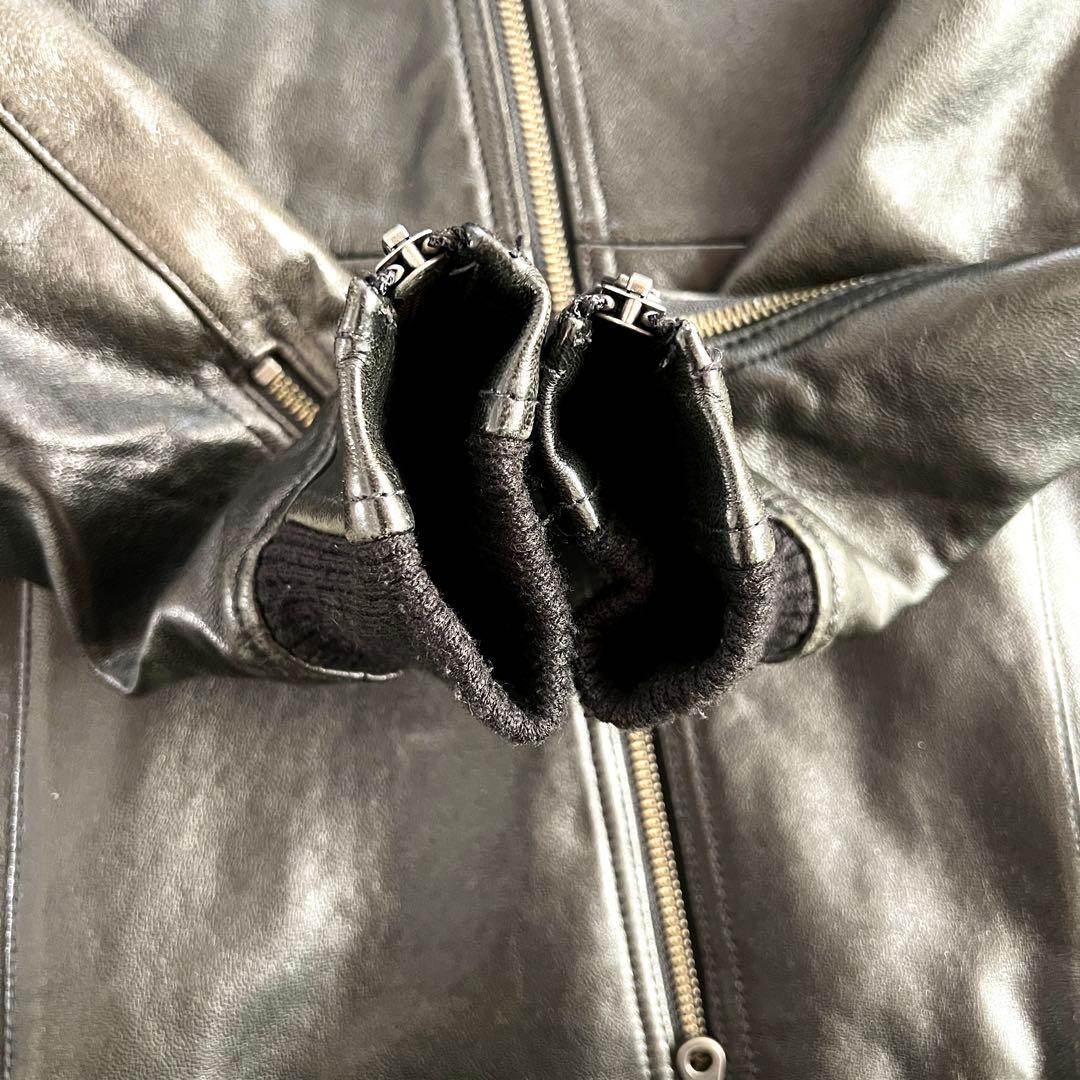 美品　BG ジップアップパーカー　レザージャケット　レザー　ラム　羊　黒　M