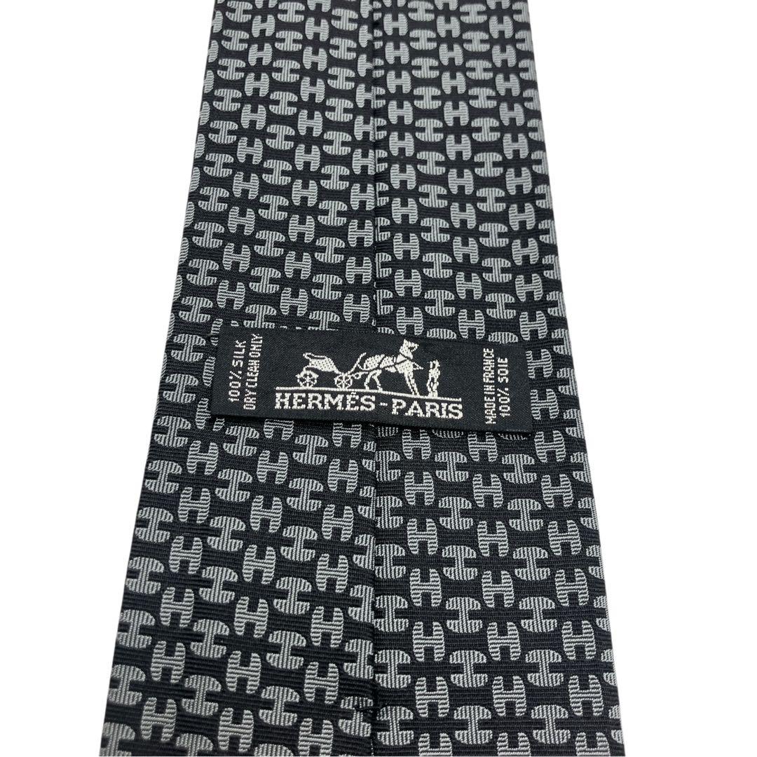 極美品HERMÈS エルメス ネクタイ ブラック H柄 総柄