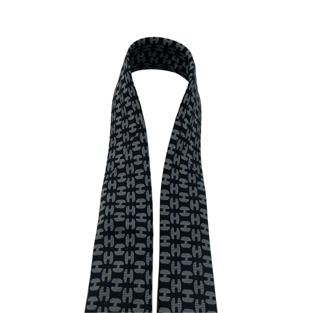 極美品HERMÈS エルメス ネクタイ ブラック H柄 総柄