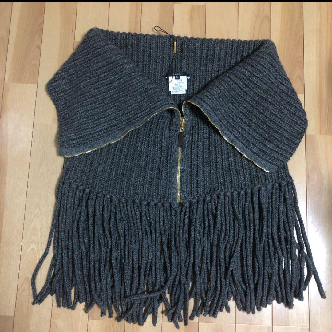 【美品】GUCCI グッチ フリンジ付きジップニットポンチョ
