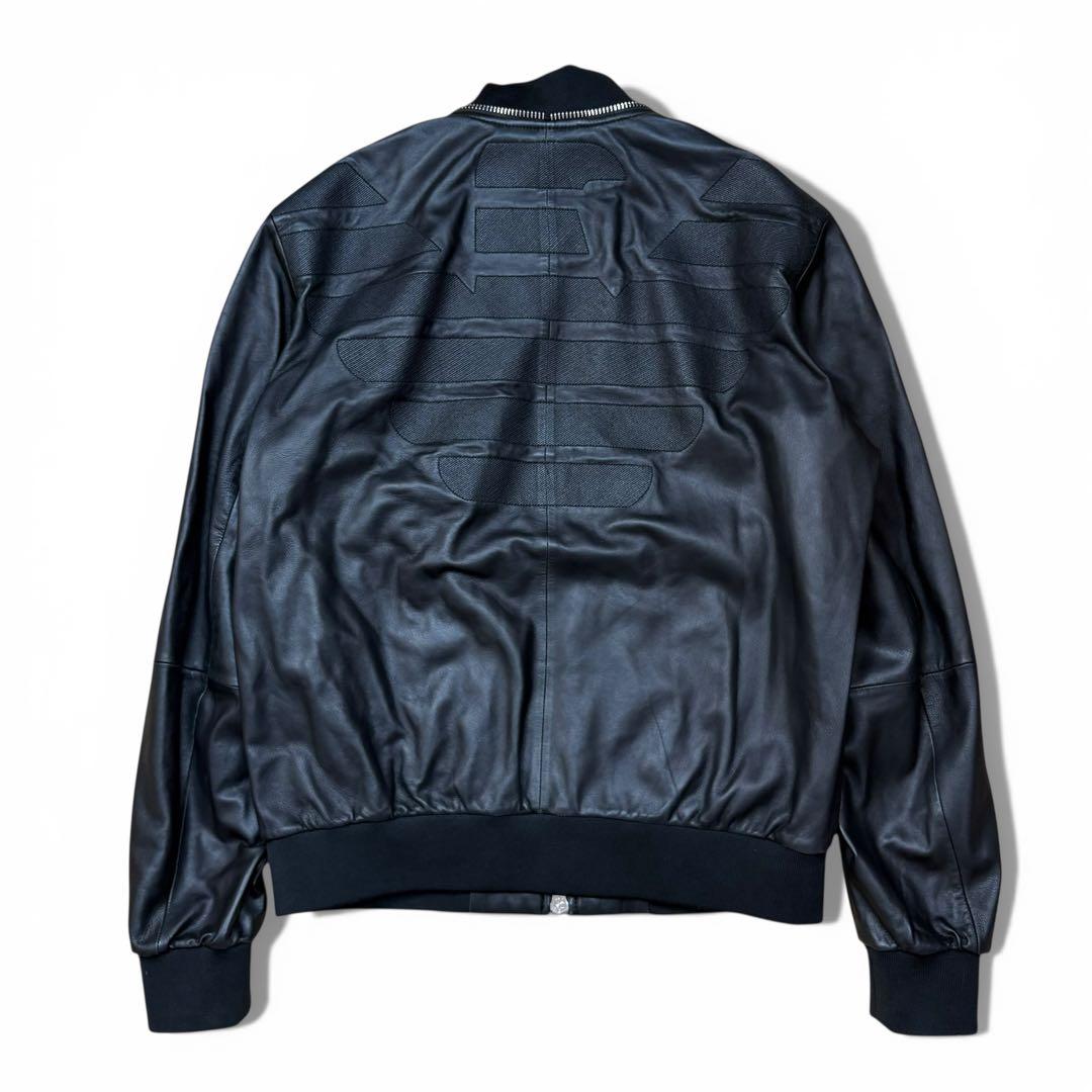 美品 EMPORIO ARMANI ラムレザーブルゾン バックロゴ サイズ50