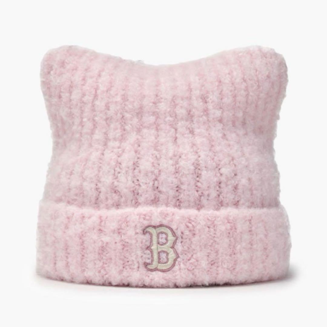 MLB ビーニー ピンク karina着用 猫耳 ニット帽 韓国 カリナ着用