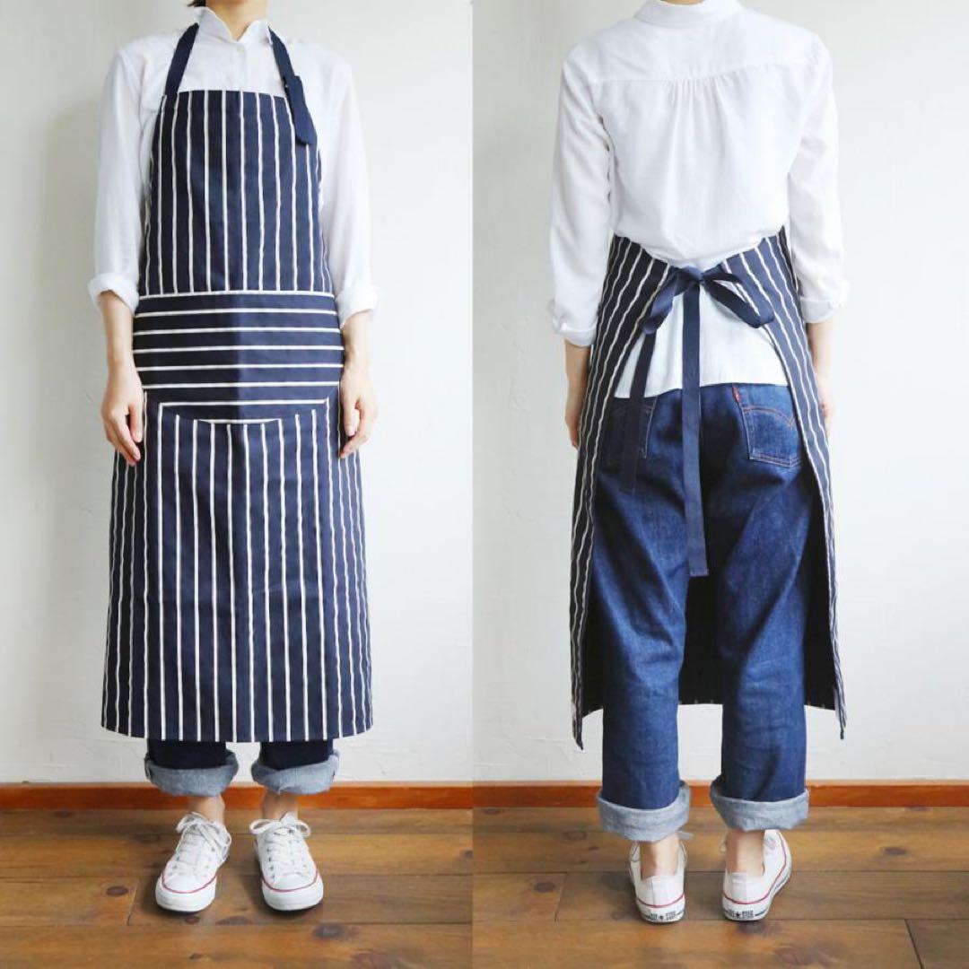 新品 RUSHBROOKES エプロン ロング ストライプ ネイビー イギリス