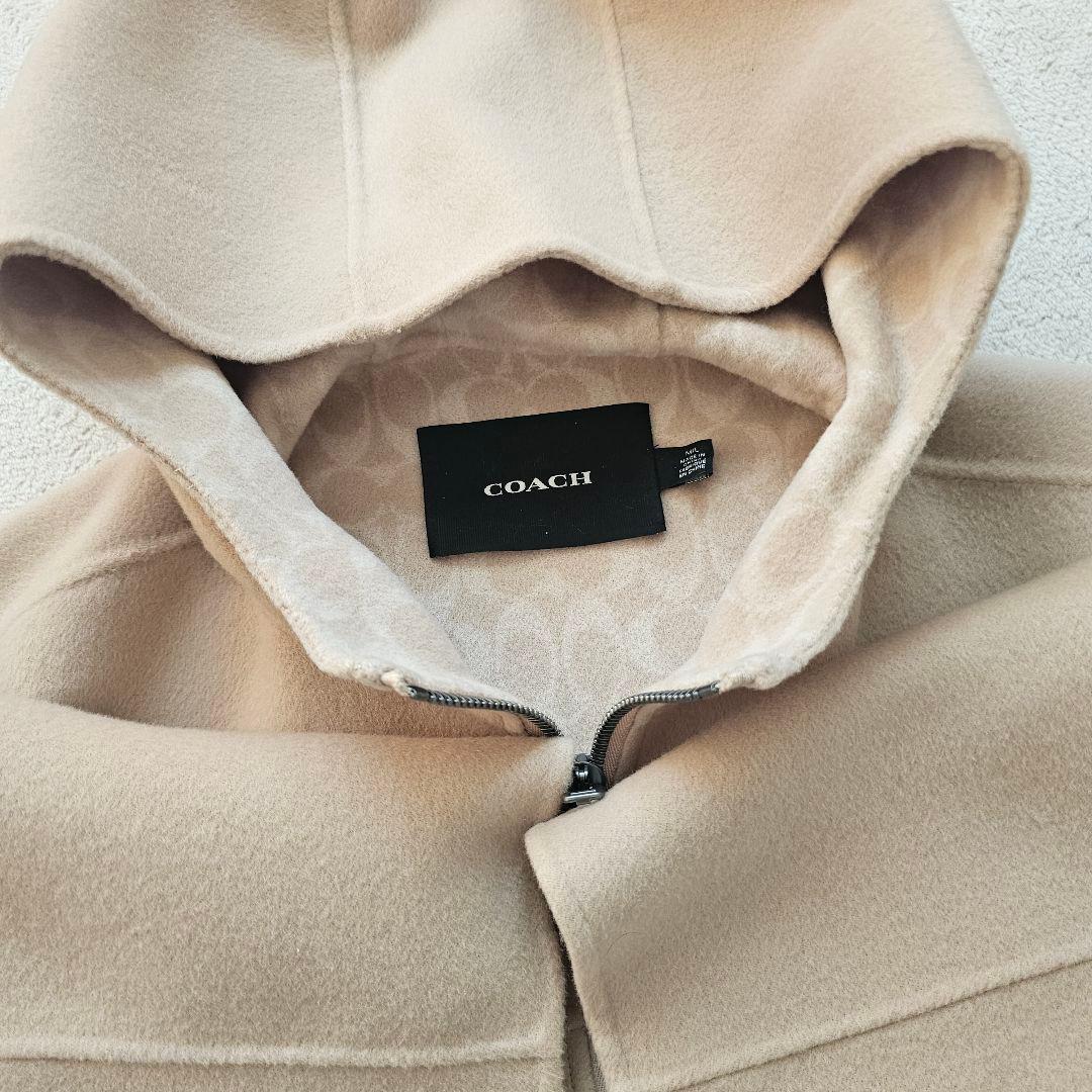 COACH　ダブルフェイスケープコート　毛　カシミヤ混　ベルト付　ベージュ