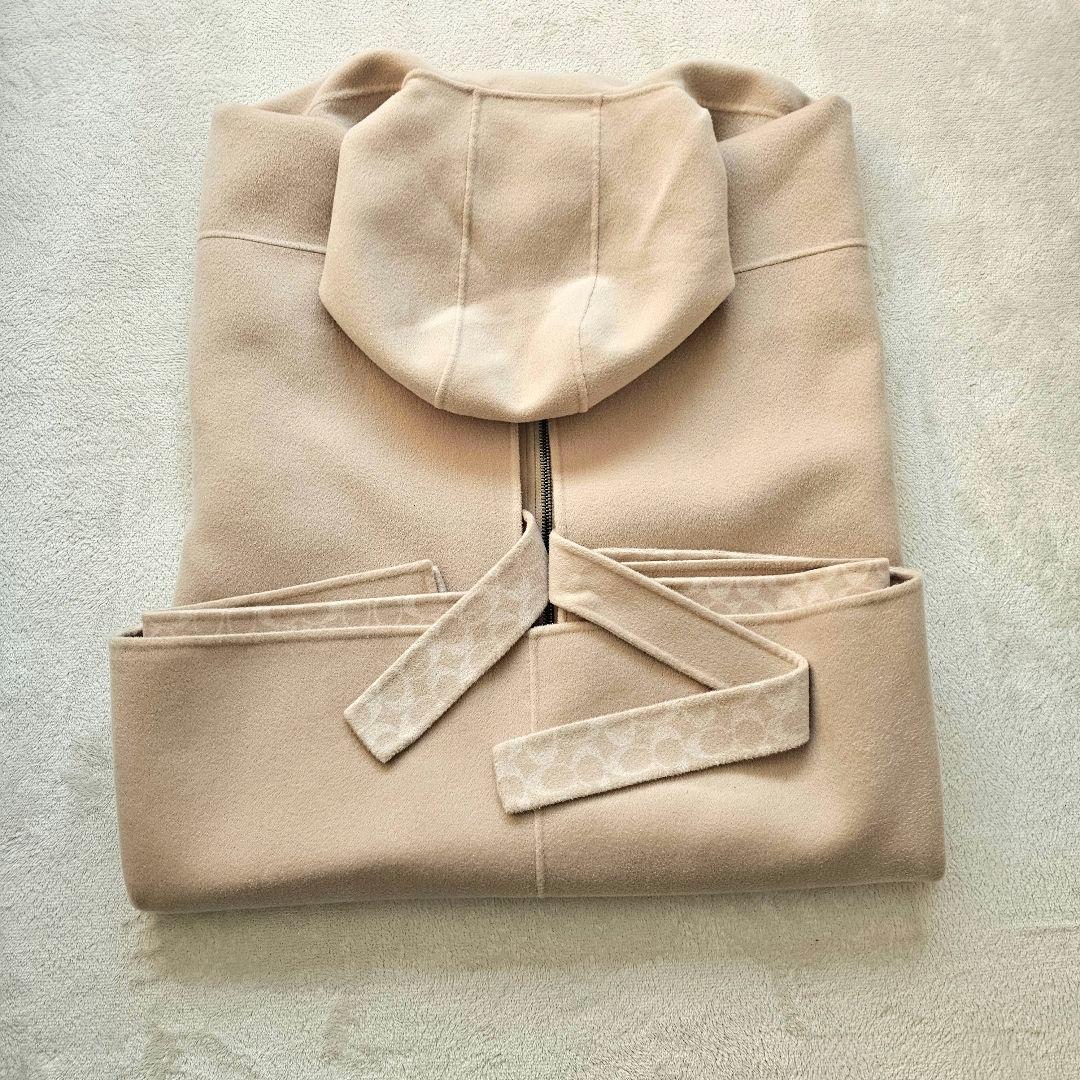 COACH　ダブルフェイスケープコート　毛　カシミヤ混　ベルト付　ベージュ
