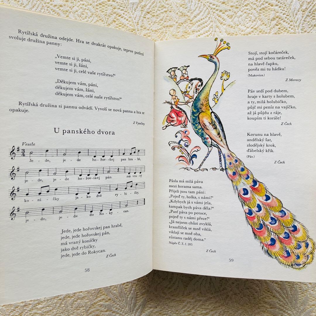 洋書　古書　チェコの古い絵本　春を彩る童謡集・詩集　鮮やかで美しい挿絵♡