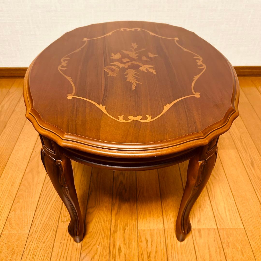 ロココ様式 猫脚 センターテーブル 象嵌細工 花柄 アンティーク
