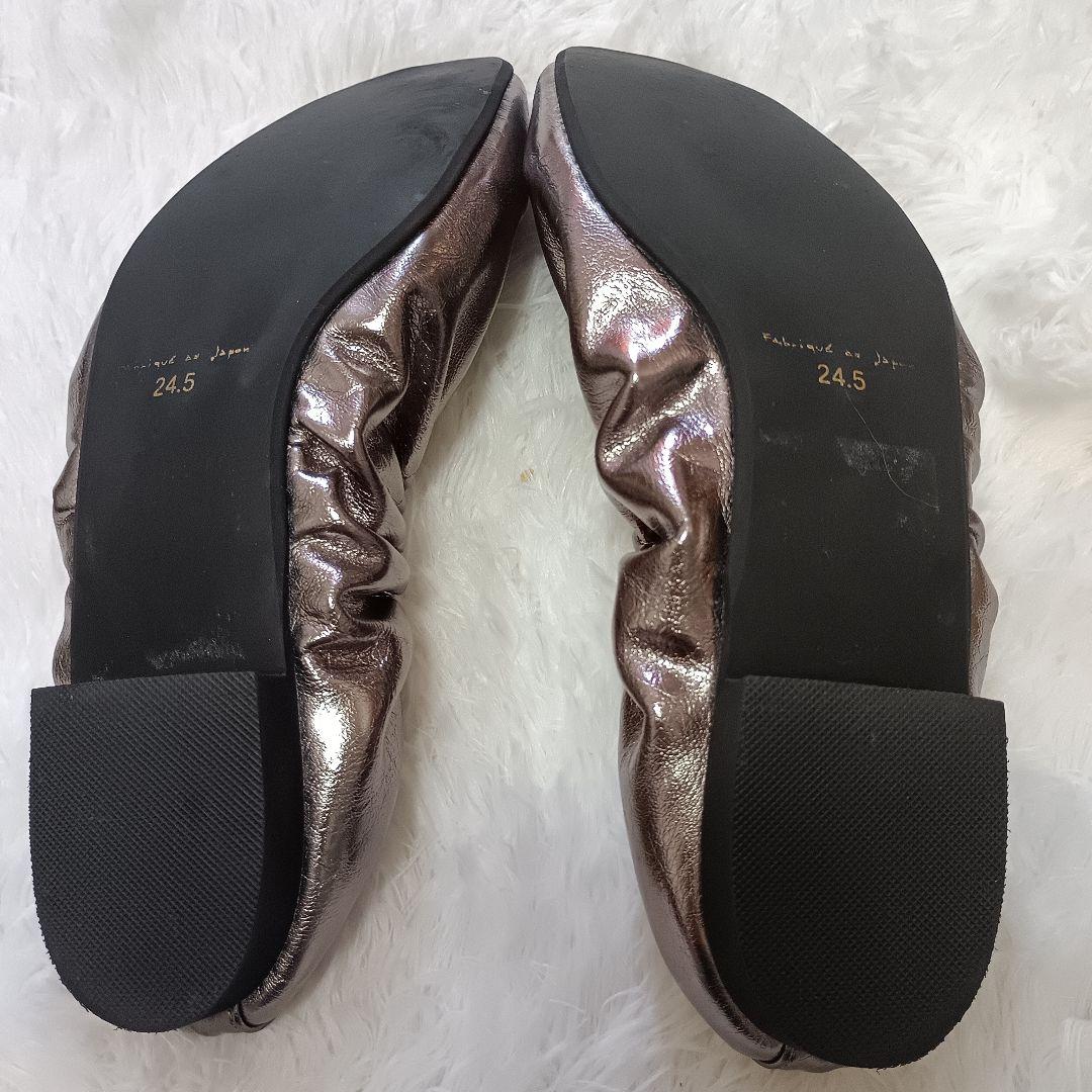 【美品】Emma Francis ギャザーバレエ 24.5 メタリックシルバー