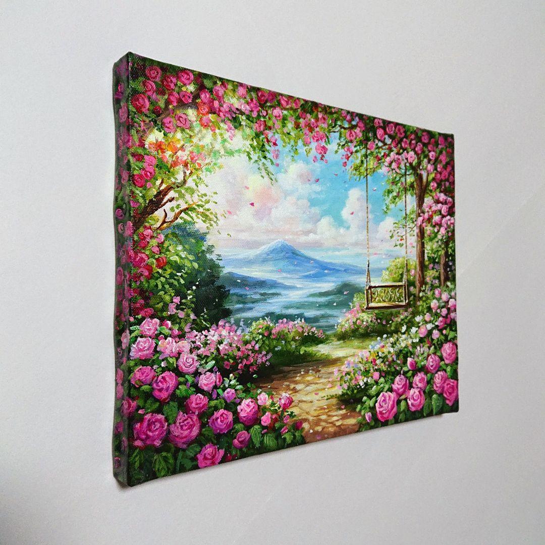 【薔薇のアーチ】アクリル画 F3 風景画 絵画