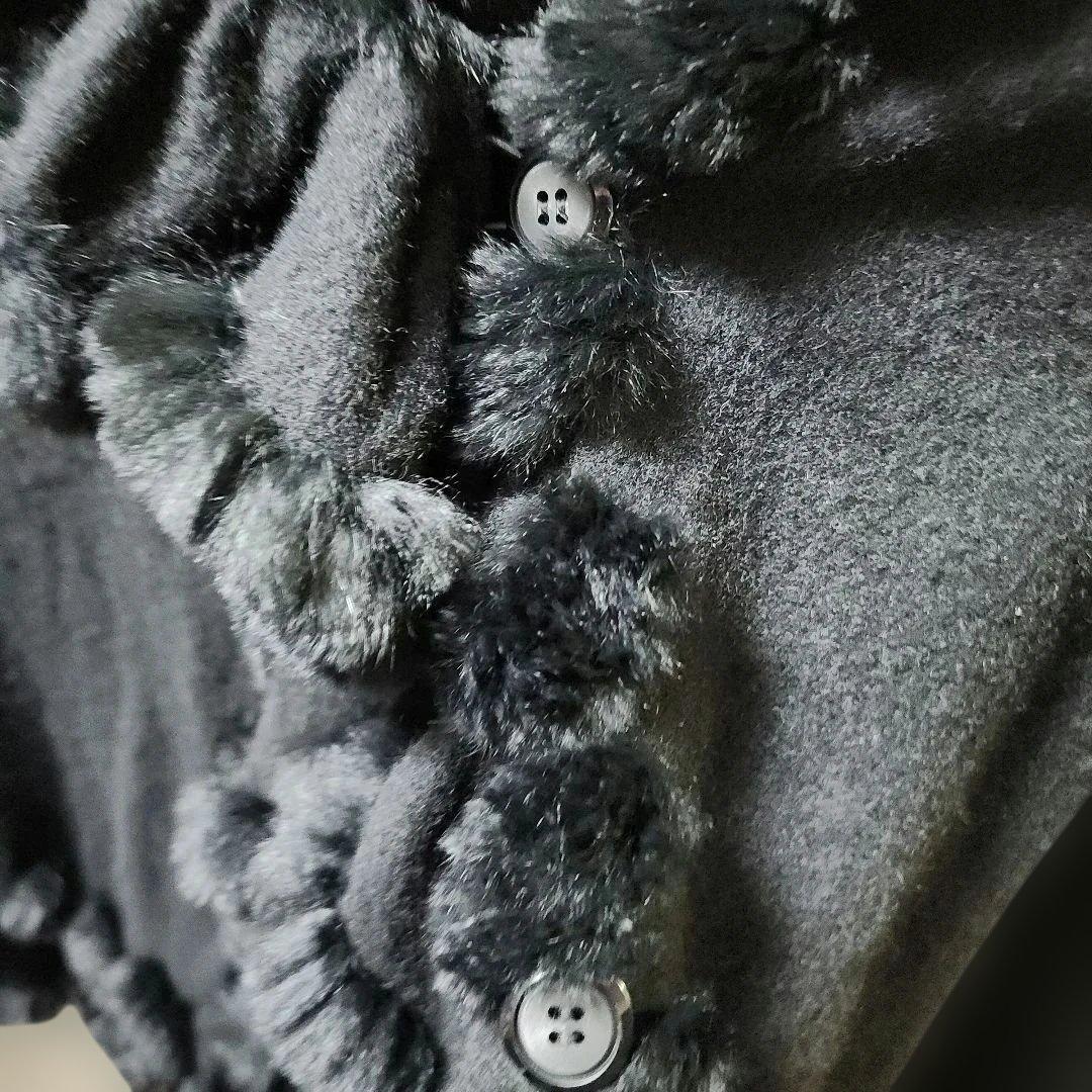 振り袖にも。ランバン　LANVIN 黒いフリル付きファーケープ