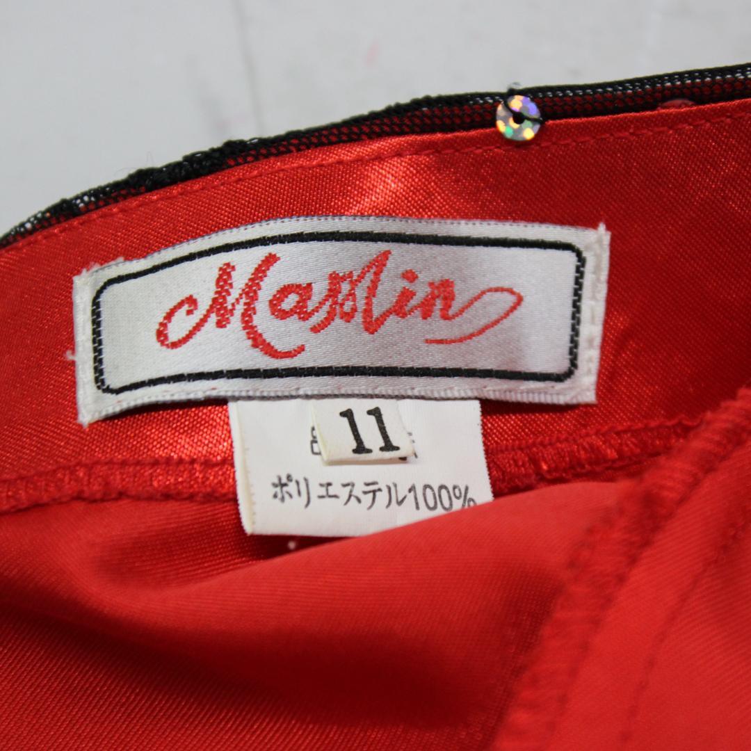 【美品 社交ダンス衣装】ワンピース ドレス 赤 黒 レッド ブラック レース