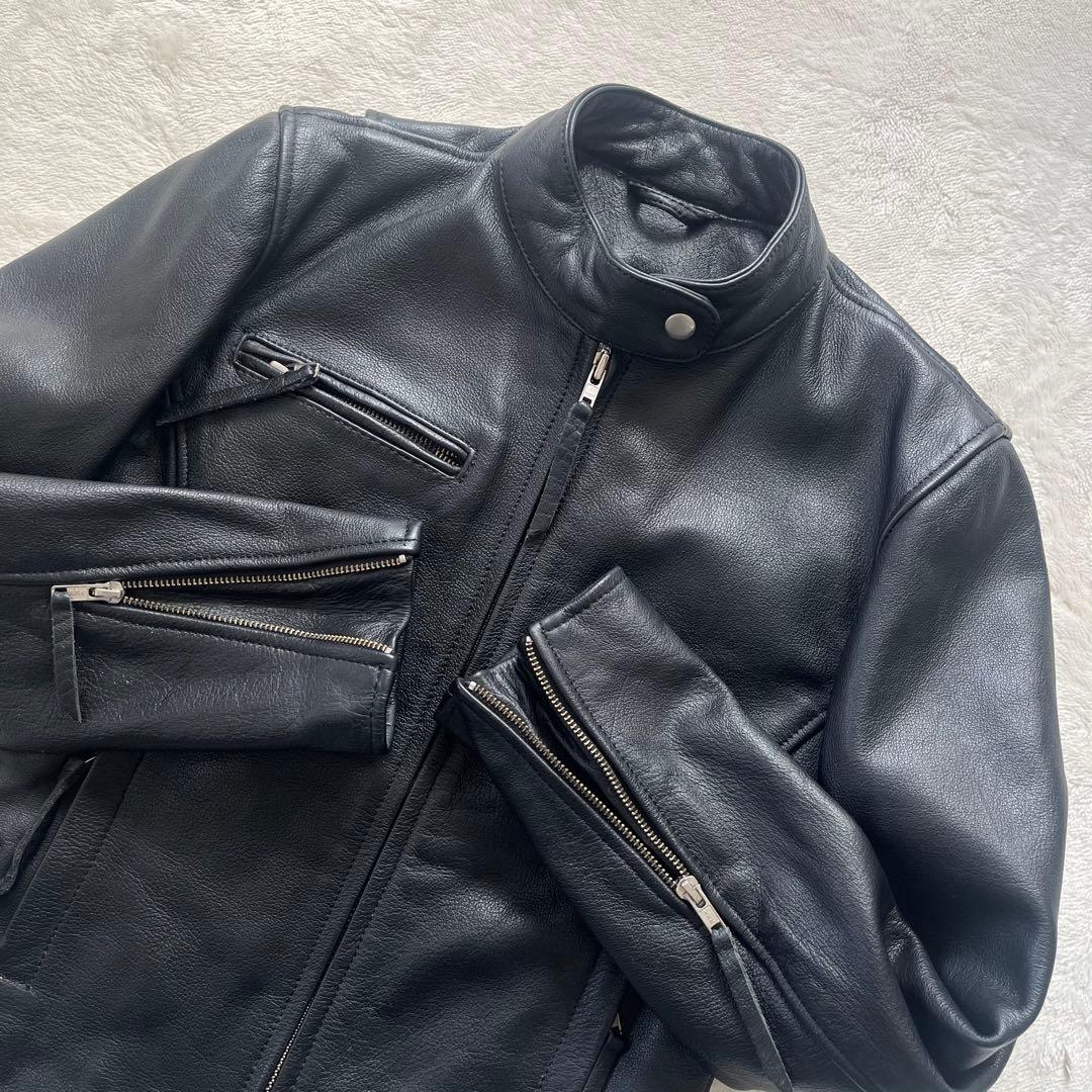 美品✨Rookie Leather 牛革レザージャケット　シングルライダースM黒