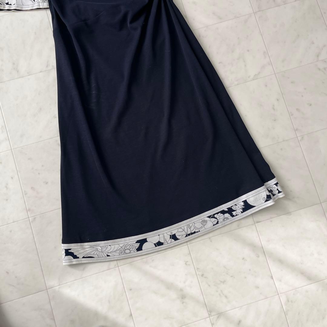 美品♡レオナール カシュクール ワンピース ロング 花柄 トリム ブラック M
