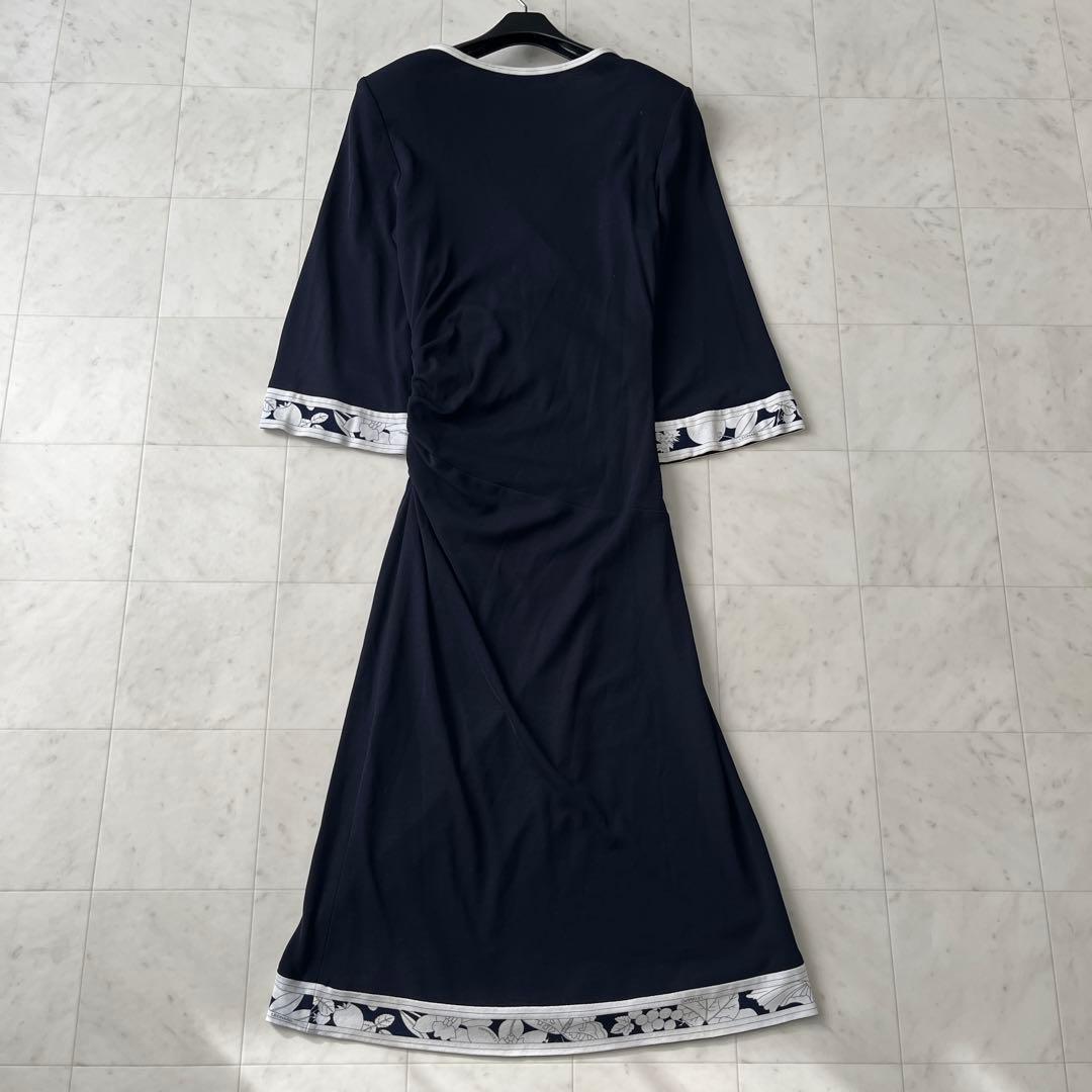 美品♡レオナール カシュクール ワンピース ロング 花柄 トリム ブラック M