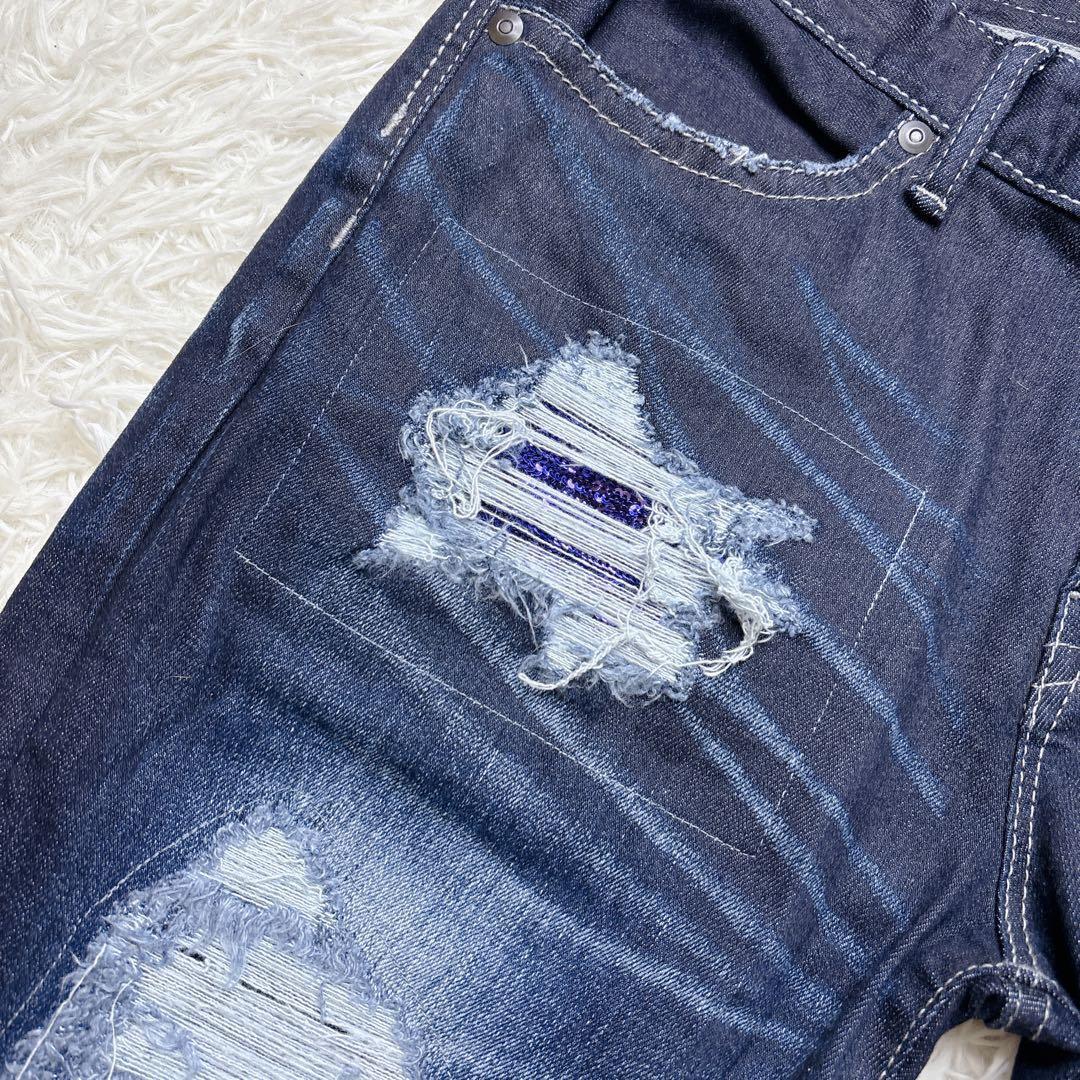 CIVARIZE スパンコール ダメージ加工 スキニー デニムパンツ Y2K