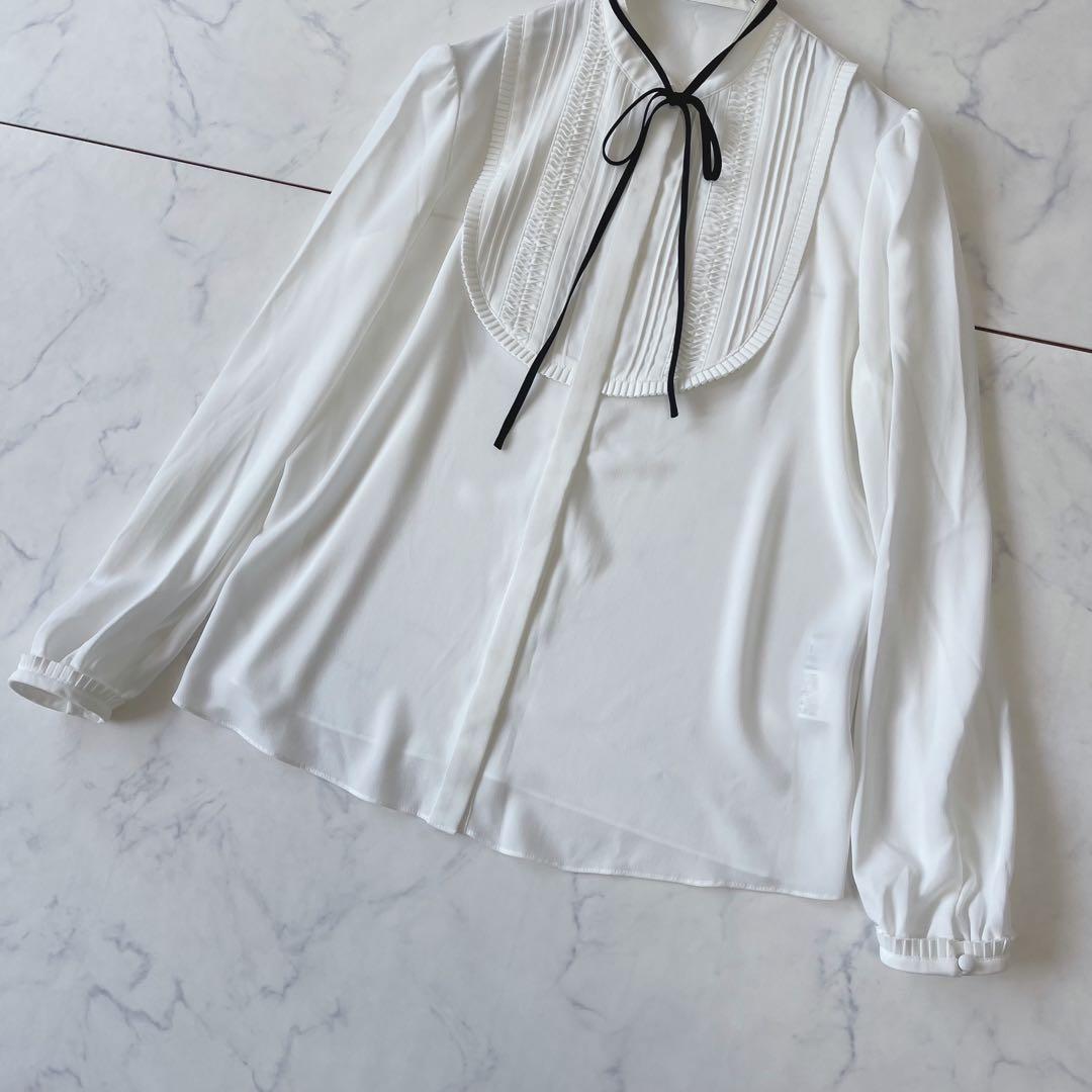 【美品】LOULOU WILLOUGHBY フリル プリーツ リボン ブラウス白