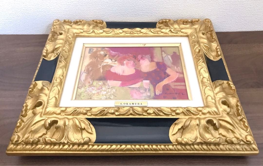 【希少レア】 岡村敦子『午後のカフェ』油彩 SM号 /絵画/水彩/水墨/版画