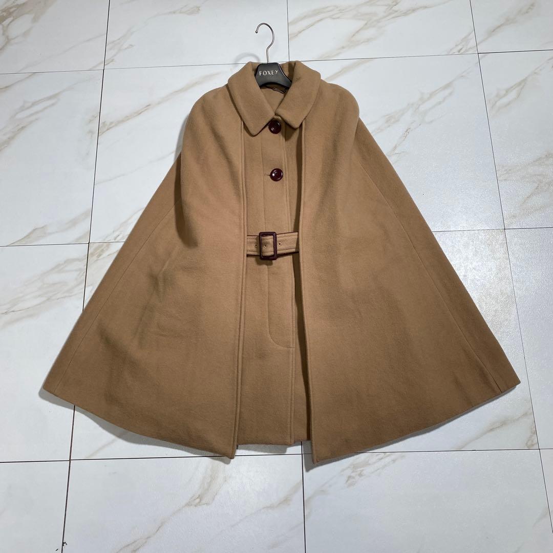 美品♡リリーブラウン レザーパイピング ケープコート ポンチョ 羊毛 キャメル