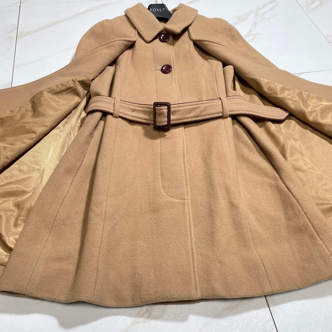 美品♡リリーブラウン レザーパイピング ケープコート ポンチョ 羊毛 キャメル
