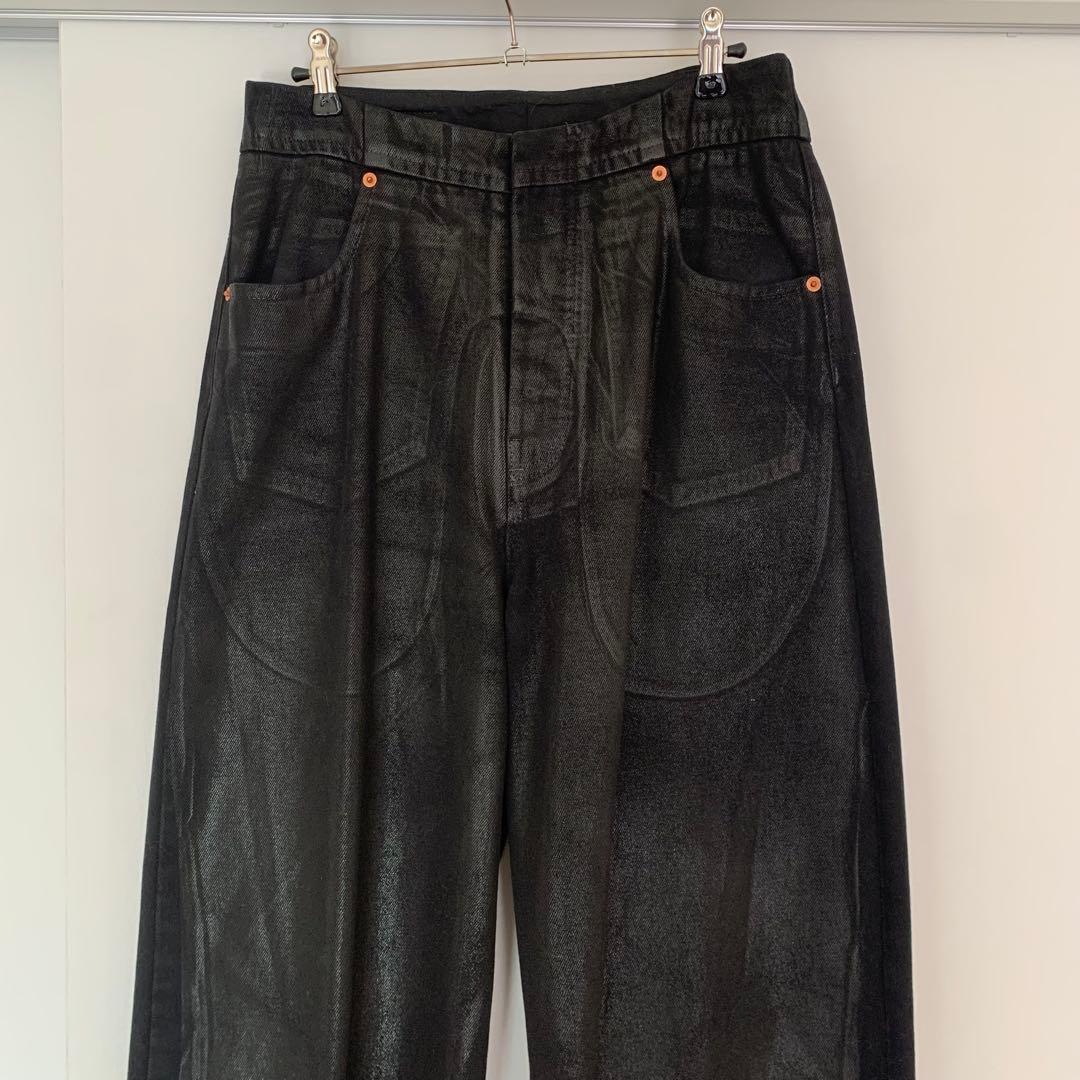 mm6 黒 加工デニム　ワイドパンツ　30