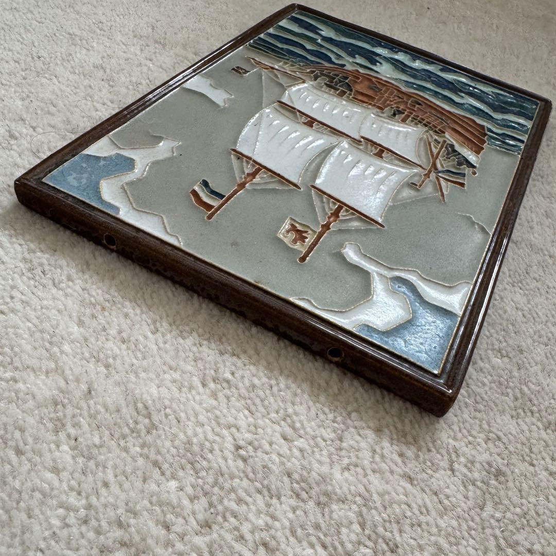 デルフト　Delft 陶板画　色絵　ヘンリー・ハドソンのハーフムーン　骨董