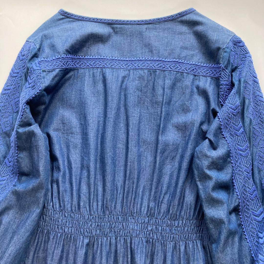 （s3）ヌキテパ 　デニム刺繍ワンピース　着丈129　インディゴ