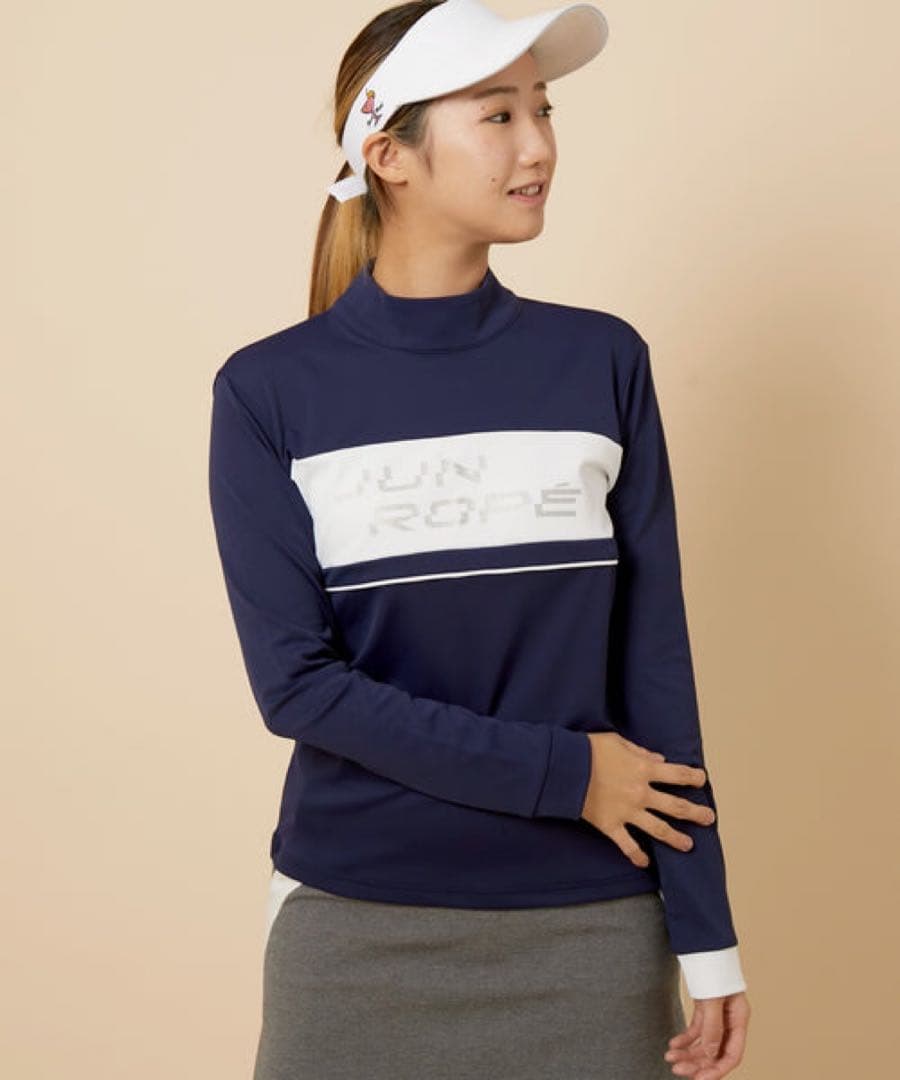 【美品】Jun&Ropé ジュン&ロペ モックネック 長袖プルオーバー ネイビー