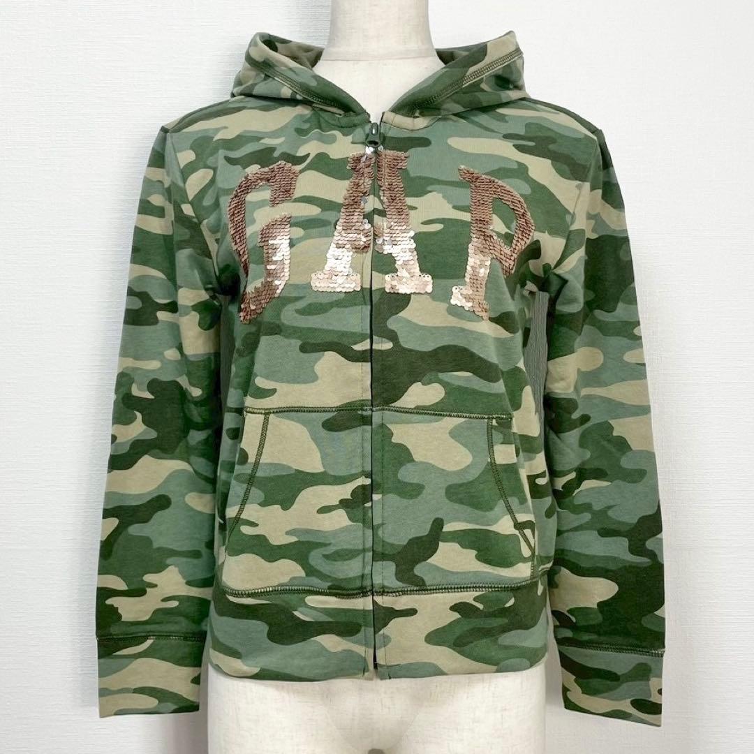 y2k❤️ 00s GAP 激レア カモ柄 スパンコール ロゴ ジップパーカー