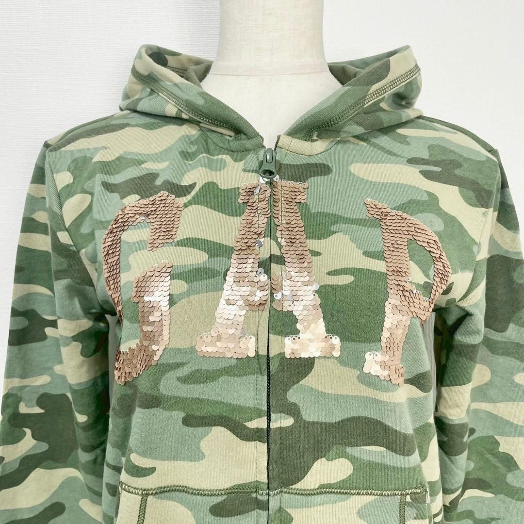 y2k❤️ 00s GAP 激レア カモ柄 スパンコール ロゴ ジップパーカー