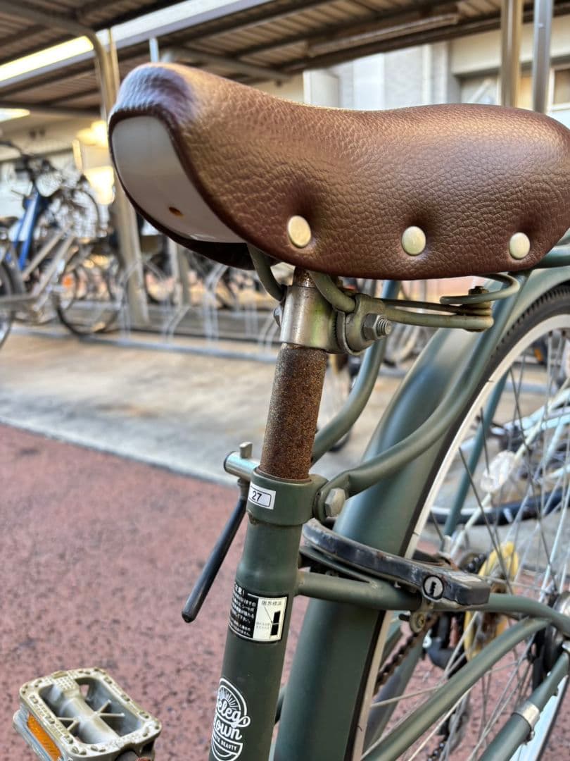 【引取限定】シティサイクル 自転車 グリーン カゴ付き 6段ギア