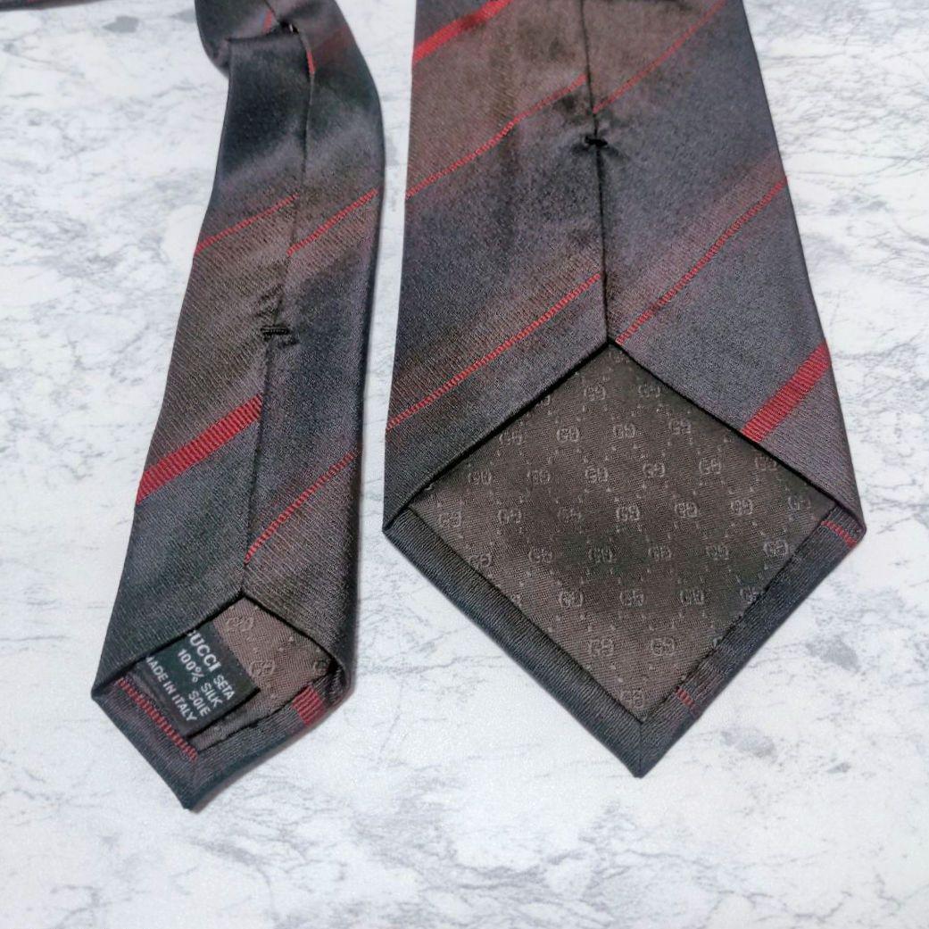 【美品】グッチ　ネクタイ　レジメンタル　イタリア製　高級　GUCCI　赤系　茶系