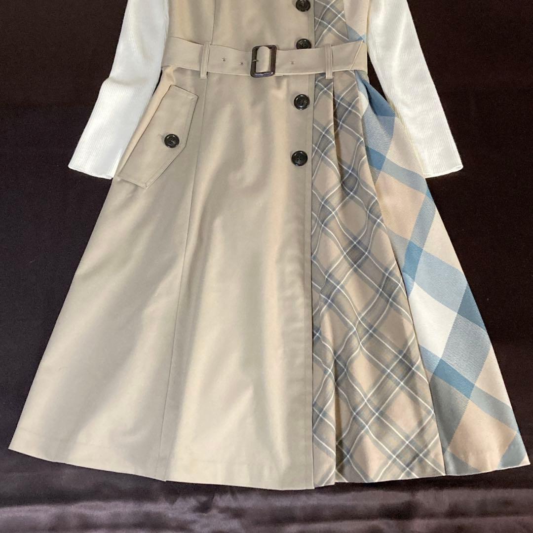 極美品 ブルーレーベルクレストブリッジ ドッキングワンピース 36 チェック切替