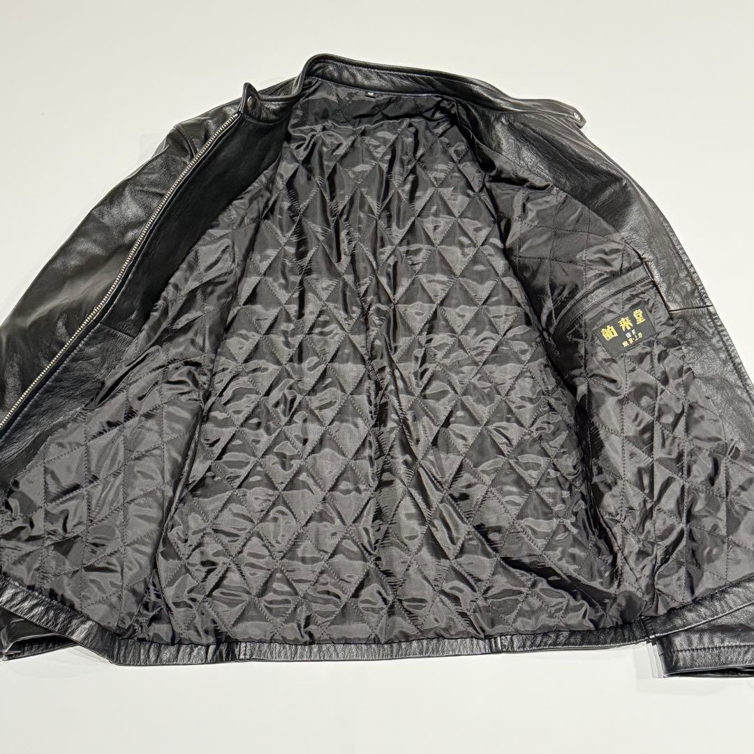 舶来堂 レザージャケット キルティング 牛革 42 XL シングルレザー 黒