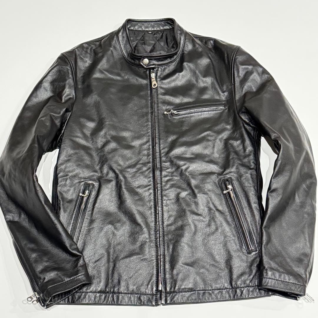 舶来堂 レザージャケット キルティング 牛革 42 XL シングルレザー 黒