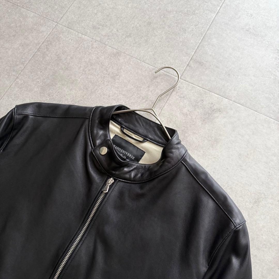 美品　ナノユニバース　ラムレザー　シングルライダースジャケット　黒　XL